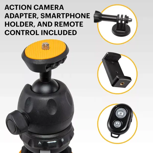 KODAK PhotoGear Mini Adjustable Tripod with Remote, 360° Ball Head, Compact 9” Tabletop Tripod,11” Selfie Stick, 5-Position Legs, Rubber Feet, Smartphone & Action Camera Adapters, E-Guide Included