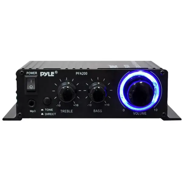 Pyle PFA200 Audio Power 60 Watt 2 Channel Class T HiFi Mini Home Amplifier Receiver Sound System with AC Adapter and Microphone Input Jack