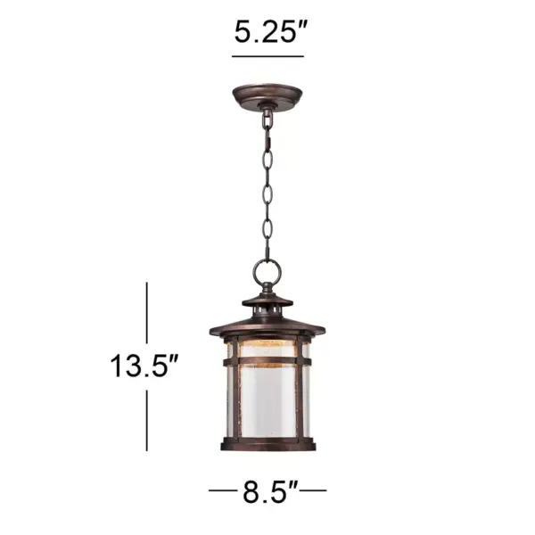 Franklin Iron Works Rustic Outdoor Ceiling Light Hanging Lantern LED Bronze 13 1/2" Clear Seedy Glass for Exterior Porch Patio