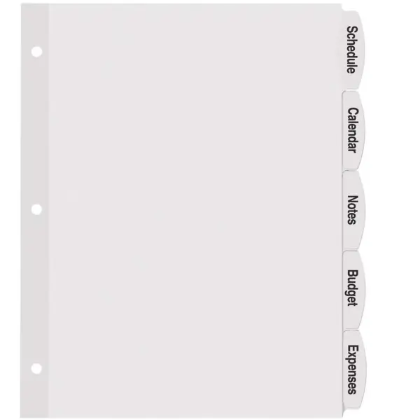 Avery Easy Peel White Label Tab Dividers 5-Tab 6/PK White 14432