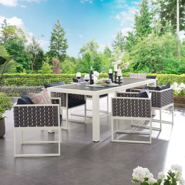 Stance 7pc Outdoor Patio Aluminum Dining Set - White/Navy - Modway