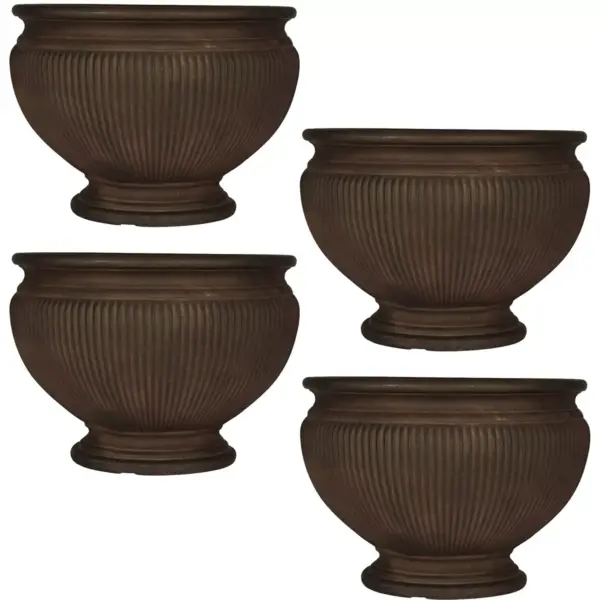 Sunnydaze Indoor/Outdoor Patio, Garden, or Porch Weather-Resistant Double-Walled Elizabeth Ribbed Urn Flower Pot Planter - 16" - Rust Finish - 4pk