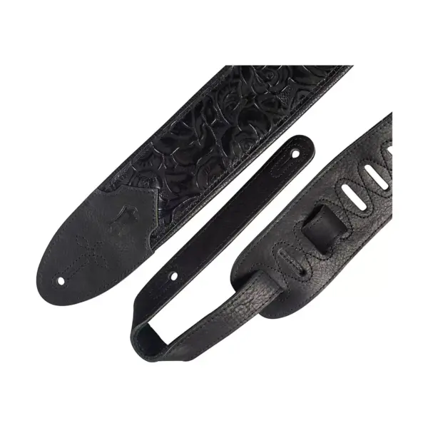 Levy's M4WP 3 inch Wide Embossed Leather Guitar Strap Black