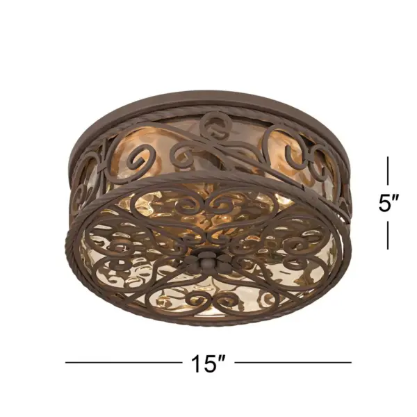 John Timberland Rustic Farmhouse Outdoor Ceiling Light Fixture Dark Walnut 15" Champagne Water Glass Exterior House Porch Patio