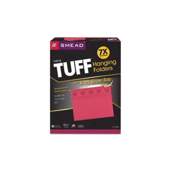 Smead Tuff Hanging Folder with Easy Slide Tab Letter Red 18/Pack 64043