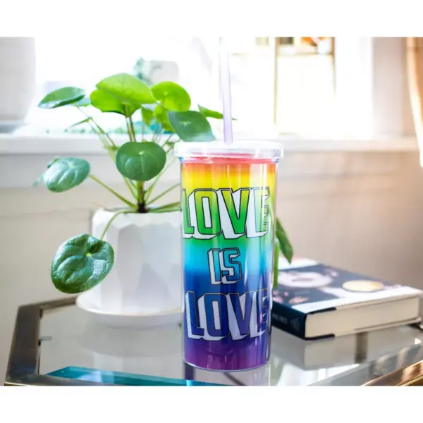 Silver Buffalo Love is Love Rainbow Carnival Cup With Glitter Lid And Straw | Holds 20 Ounces