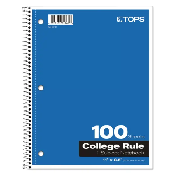 Tops Coil-Lock Wirebound Notebooks College/Medium 11 x 8 1/2 White 100 Sheets 65161