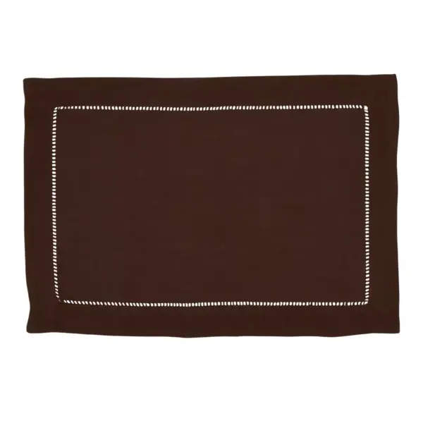 12pk Polyester Hemstitched Border Placemats Brown - Saro Lifestyle