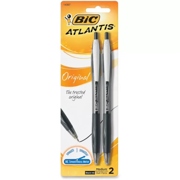 Bic Retractable Ballpoint Pen,Refillable,Medium Point,2/PK,Black VCGP21BK