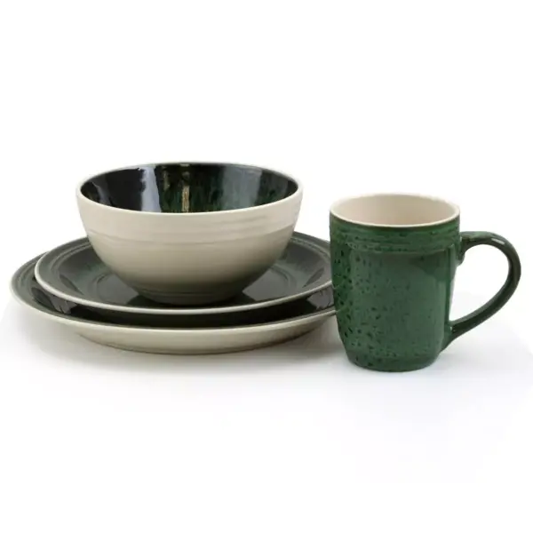 16pc Stoneware Forest Emerald Dinnerware Set Green - Elama