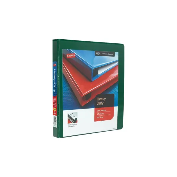 Staples Heavy Duty 1" 3-Ring View Binder Green (24670) 82708