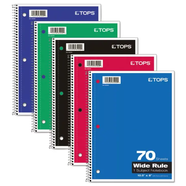 Tops Coil-Lock Wirebound Notebooks Legal/Wide 10 1/2 x 8 White 70 Sheets 65000