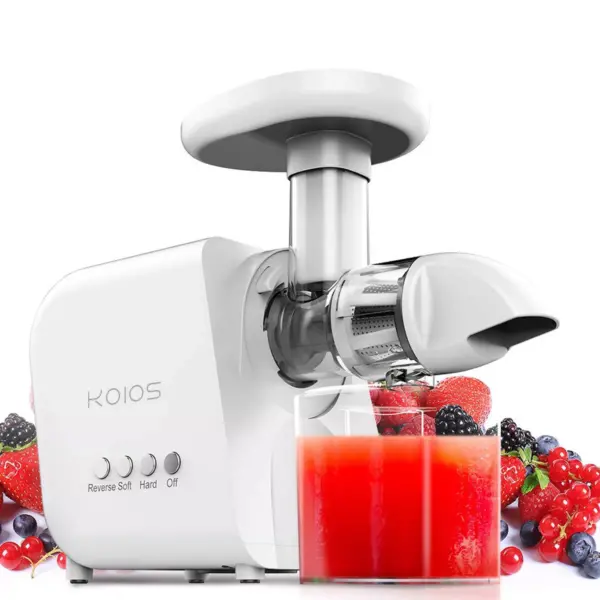 KOIOS B5100 Masticating Vegetable & Fruit Juicer Machine Kitchen Appliance with Slow Squeeze Technology and Reversible Motor, White