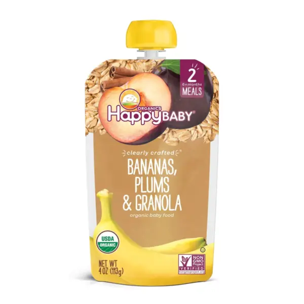 HappyBaby Clearly Crafted Bananas Plums & Granola Baby Food - 4oz