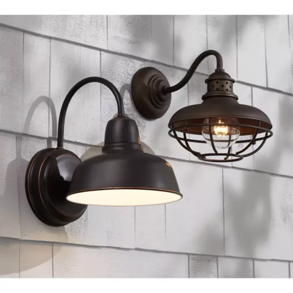 Franklin Iron Works Rustic Outdoor Wall Light Fixture Farmhouse Bronze 9" Caged for Exterior House Deck