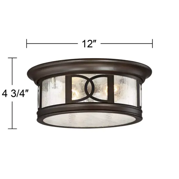 John Timberland Modern Outdoor Ceiling Light Fixture Mission Oil Rubbed Bronze Drum 12" Seedy Glass Damp Rated for Porch Patio