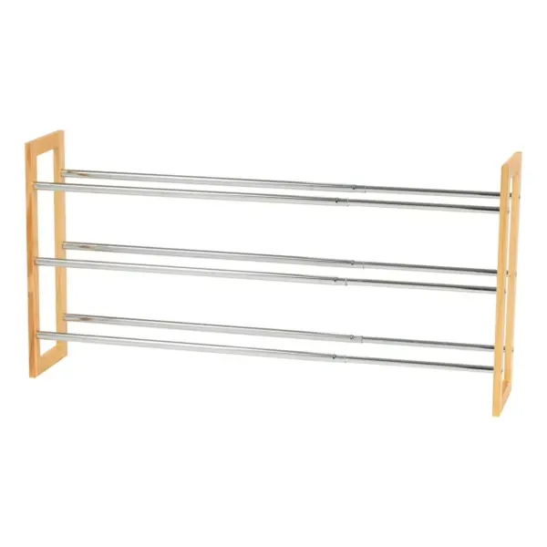 IRIS 3 Tier Extendable Pine Wood and Metal Shoe Rack Brown