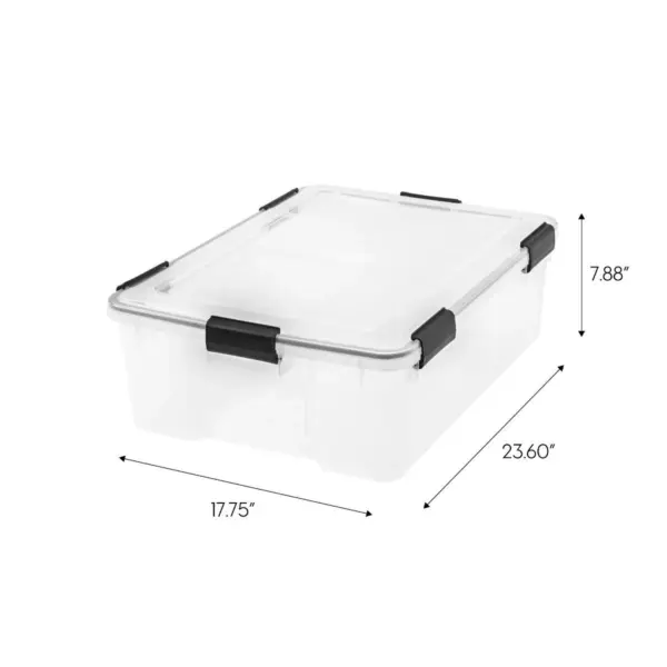 IRIS USA 110400 30.6 Quart Clear Plastic Weathertight Plastic Stacking Storage Container Box with Four Heavy-Duty Buckles for Office, Single Tote