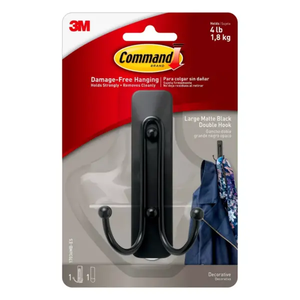 Command Large Sized Double Decorative Hook Black