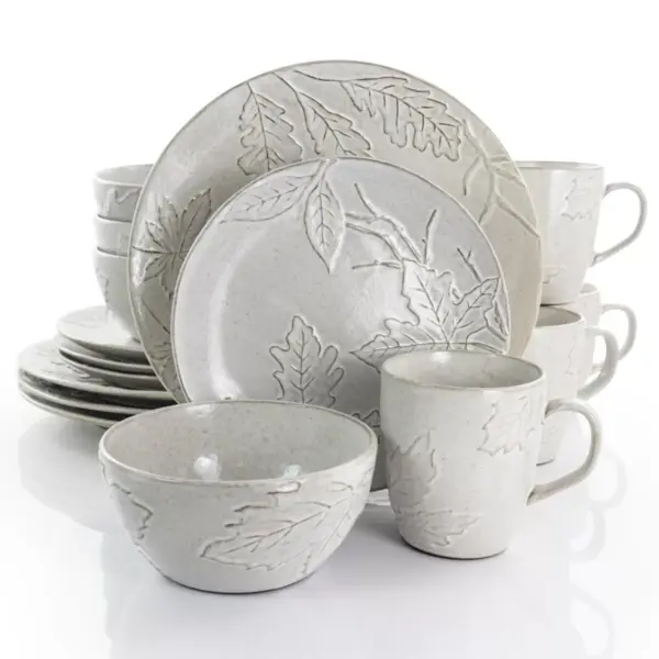 Gibson Elite Naturalia 16 Piece Stoneware Dinnerware Set in Light Grey