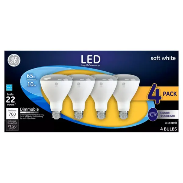 General Electric 4pk 65W BR30 LED Light Bulb White