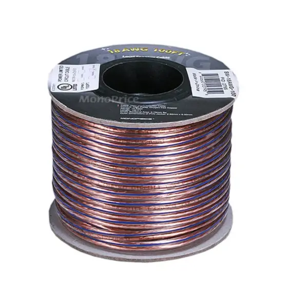 Monoprice Speaker Wire/Cable - 100 Feet - 18 Gauge AWG 2 Conductor, High Purity 99.9 Percent Oxygen Free Pure Bare Copper For Home Theater, Car Audio