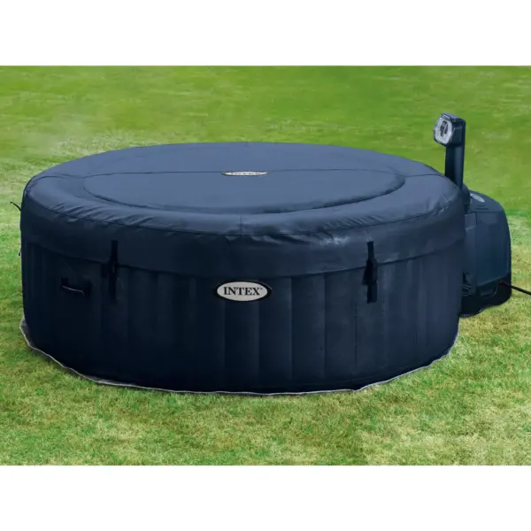 Intex 28405E PureSpa 4 Person Home Inflatable Portable Heated Round Hot Tub Spa 58-inch x 28-inch with Bubble Jets, Heat Pump, and Drink Holder Tray