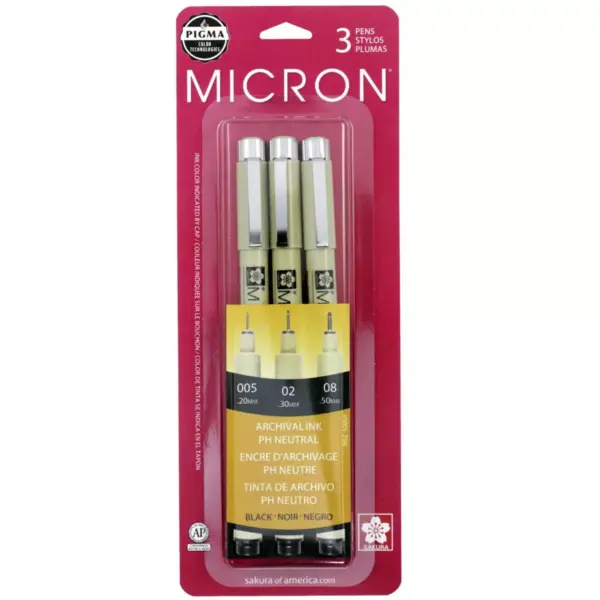 Sakura Pigma Micron Pens, Black, pk of 3