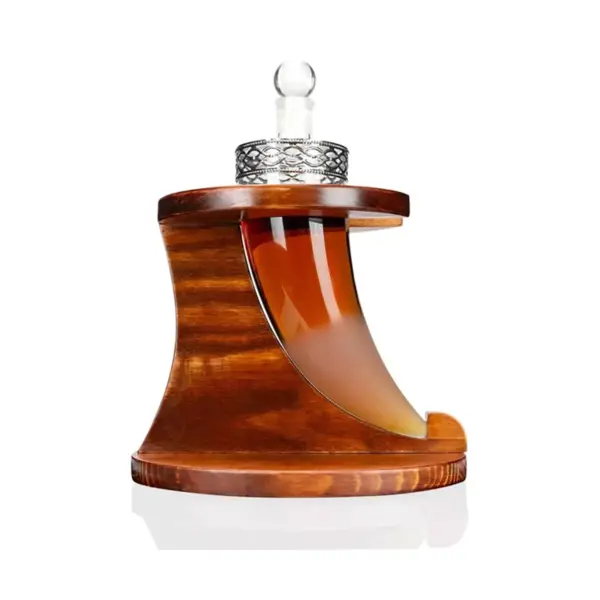 Atterstone Medieval Viking Horn Liquor Decanter Home Bar Set with Whiskey Stones, Drinking Glasses, and Custom Mahogany Display Stand