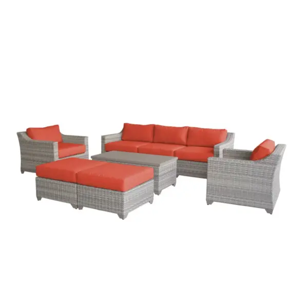 Fairmont 8pc Patio Sectional Seating Set with Club Chairs & Cushions - Tangerine - TK Classics