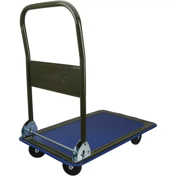 Olympia Tools 85-180 300-Lbs Capacity Heavy Duty Folding Steel Frame Utility Flatbed Rolling Cart Platform Dolly w/ No Slip Deck & Swivel Wheels, Blue