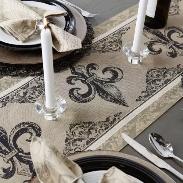 Black Fleur De Lis Stripe Jacquard Table Runner - Design Imports