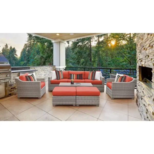 Fairmont 8pc Patio Sectional Seating Set with Club Chairs & Cushions - Tangerine - TK Classics