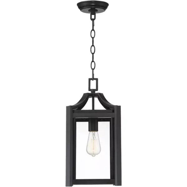 Franklin Iron Works Rustic Farmhouse Outdoor Ceiling Light Hanging Black 17" Clear Beveled Glass Exterior House Porch Patio Deck