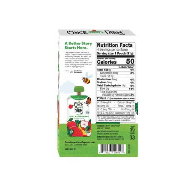 Once Upon a Farm Organic Green Kale and Apples Fruit & Veggie Blend - 4ct/3.2oz Pouches