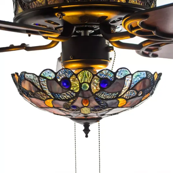 52" LED Tiffany Style Stained Glass Magna Lighted Ceiling Fan - River of Goods