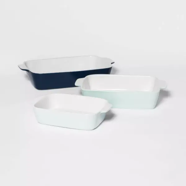 3pc Stoneware Bakeware Set Blue - Threshold™