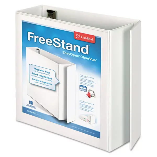 Cardinal FreeStand Easy Open Locking Slant-D Ring Binder 4" Cap 11 x 8 1/2 White 43140CB