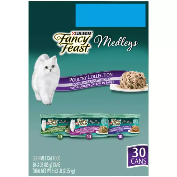 Fancy Feast Medleys Poultry Collection with Garden Greens in Sauce Gourmet Wet Cat Food - 3oz/30ct Variety Pack