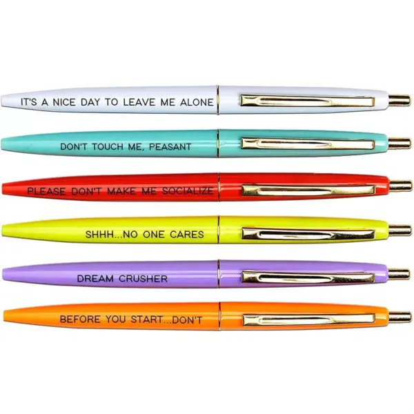 Paper Junkie 12-Pack Ballpoint Pens with Funny Quotes and Insults, 6 Colors (5.3 x 0.4 in)