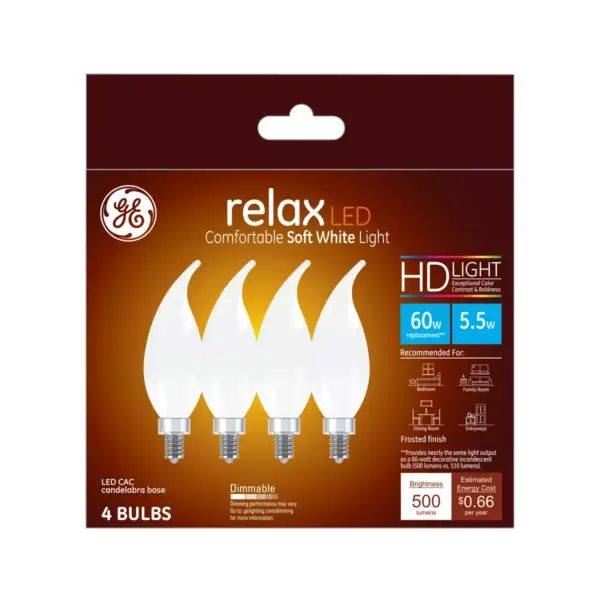 General Electric 4pk 60W Ca Relax LED Light Bulb SW Deco Cac White