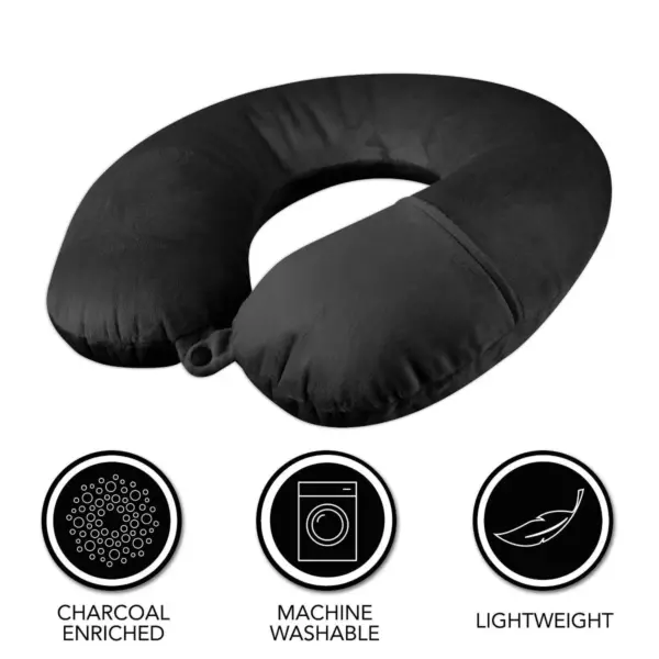 Brookstone Charcoal-Infused Memory Foam Travel Neck Pillow - Black