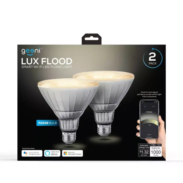 2pk LUX FLOOD Smart Wi-Fi LED Flood Light Bulbs White - Geeni