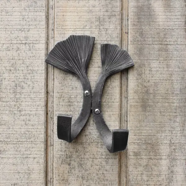 6.5" Steel Double Ginkgo Leaf Wall Hook Black - ACHLA Designs