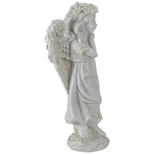 Northlight 9.75" Ivory Standing Angel Girl with Floral Crown Outdoor Patio Garden Statue