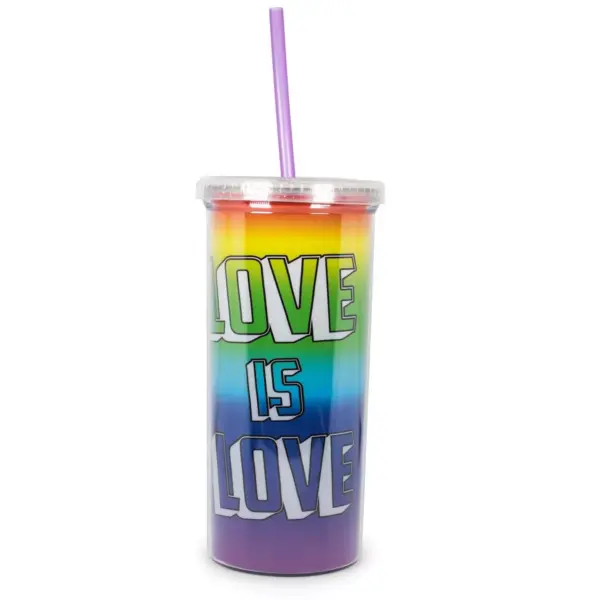 Silver Buffalo Love is Love Rainbow Carnival Cup With Glitter Lid And Straw | Holds 20 Ounces