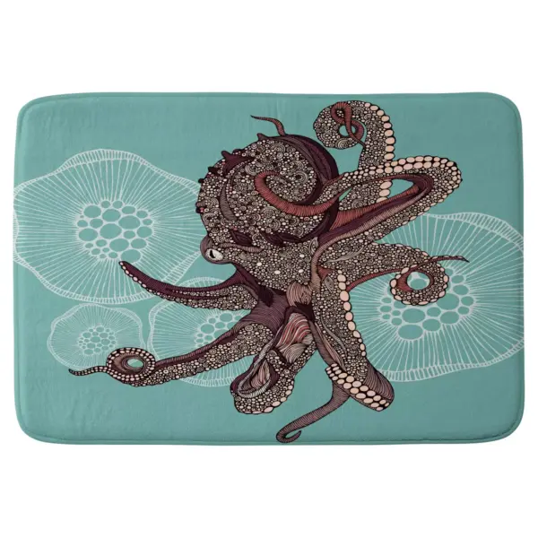 Valentina Ramos Octopus Bloom Cushion Bath Mat Blue - Deny Designs