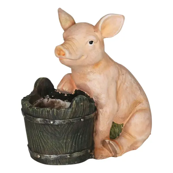 8.07" Resin Pig and Bucket Planter Brown/Pink - Exhart