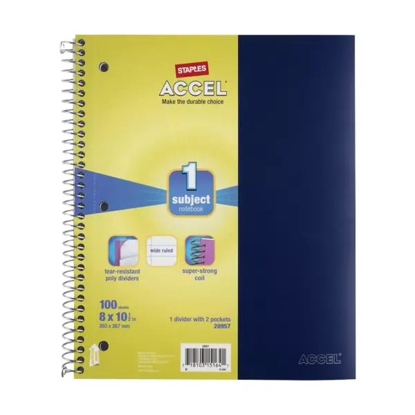 Staples Durable Poly Cover Notebook Wide Ruled Black 8" x 10-1/2" 12 PK 20956CT