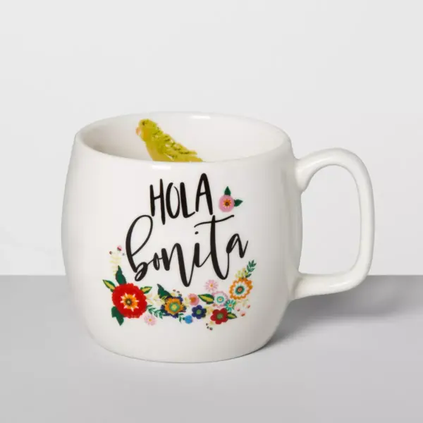 17oz Stoneware Hola Bonita Floral Mug White - Opalhouse™